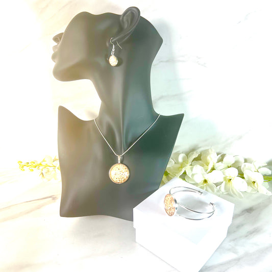 Golden Glow Pendant, Drop Earring & Bangle Gift Set Handmade