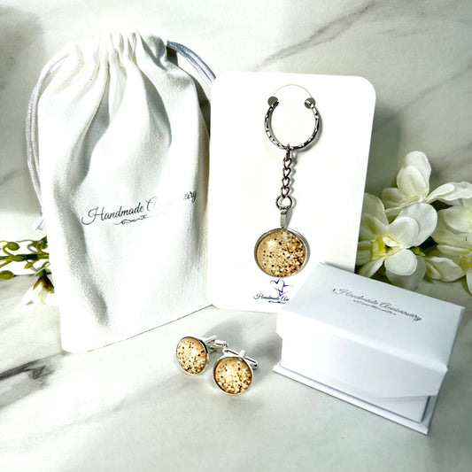 Golden Glow Cufflinks and Keyring Gift Set Handmade