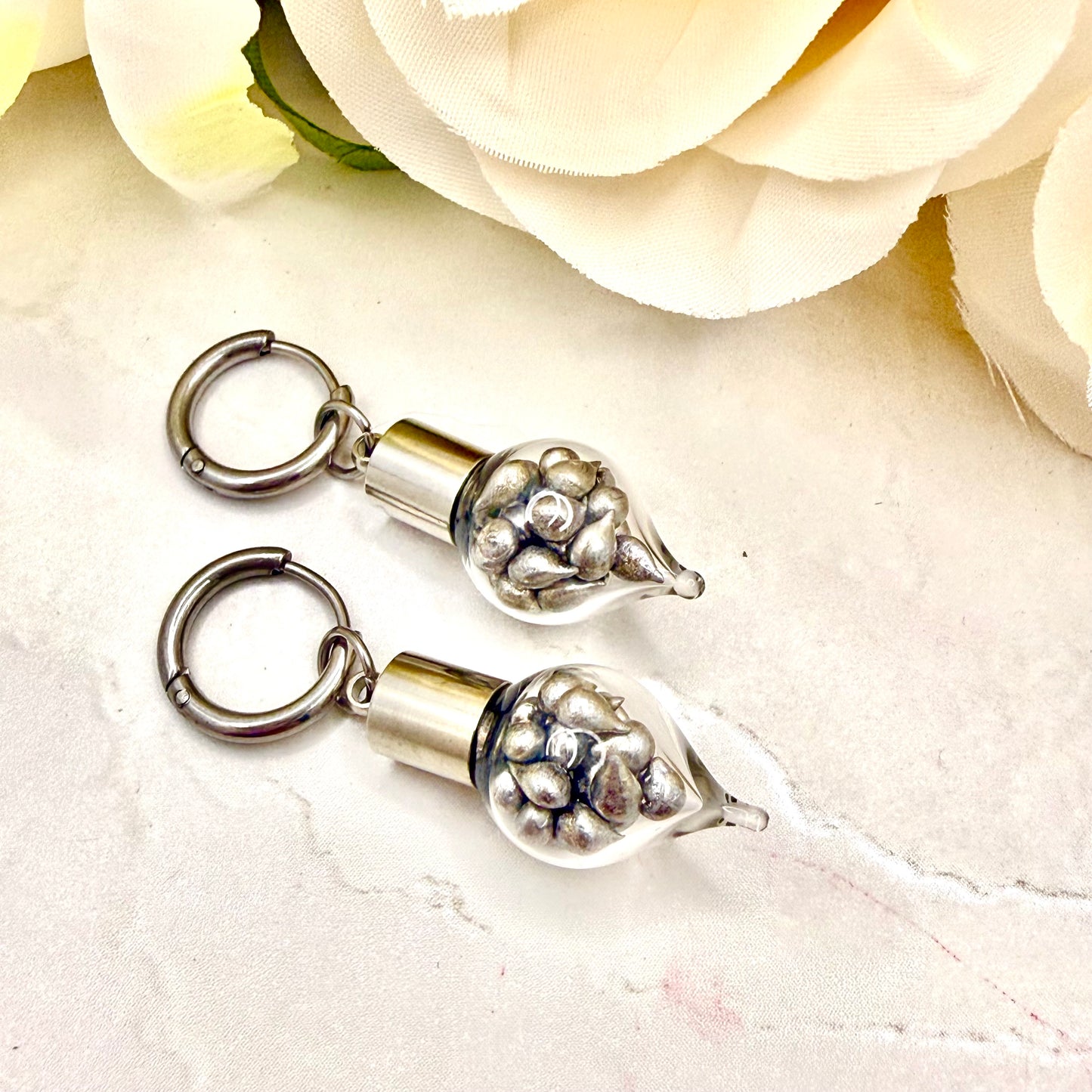 Sparkling Tin Anniversary Huggie Earrings Handmade