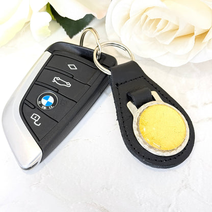 Gold 50th Anniversary Leather Key Fob Handmade
