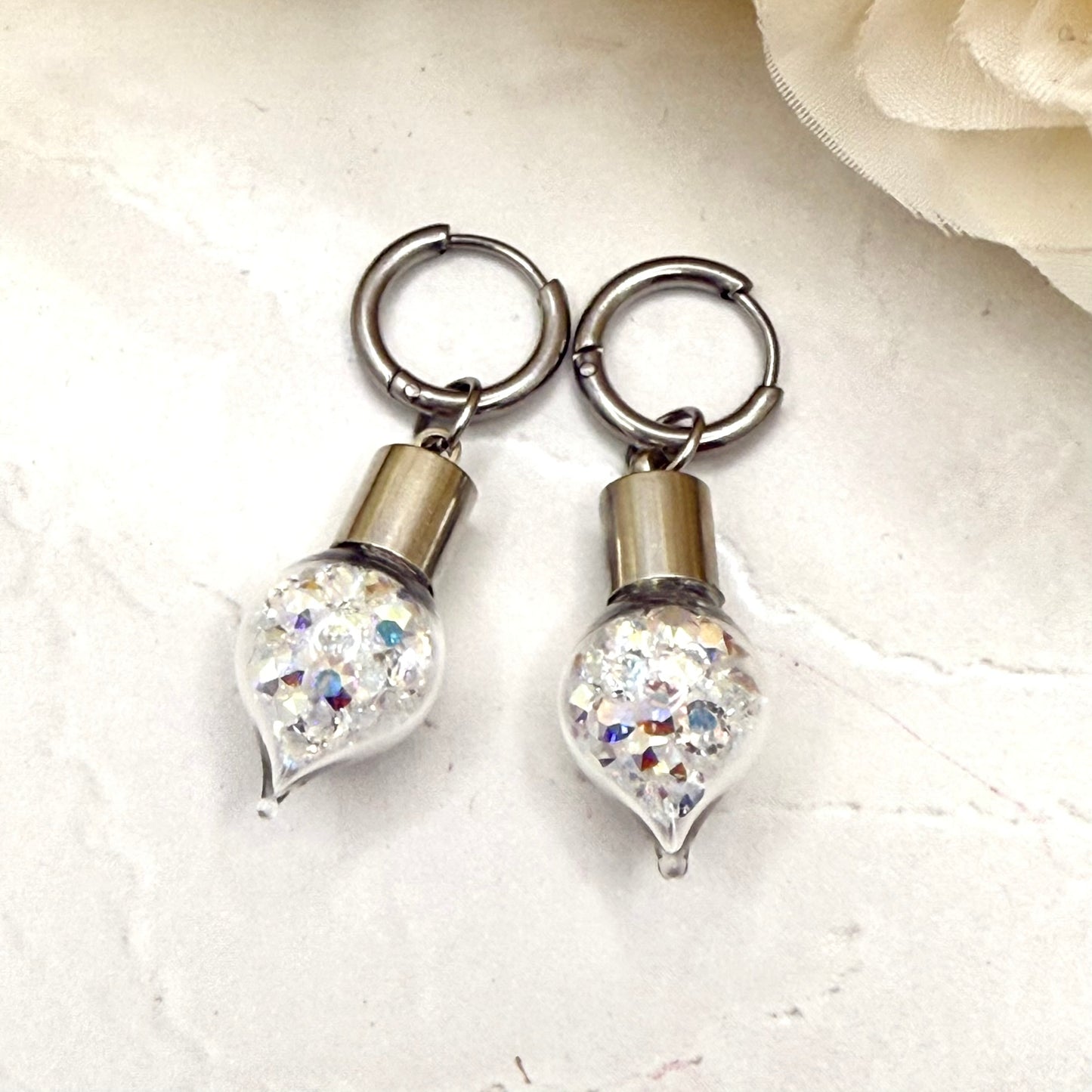 15th Anniversary Huggie Earrings – Genuine Primero AB Crystals | Elegant Crystal Drop Earrings