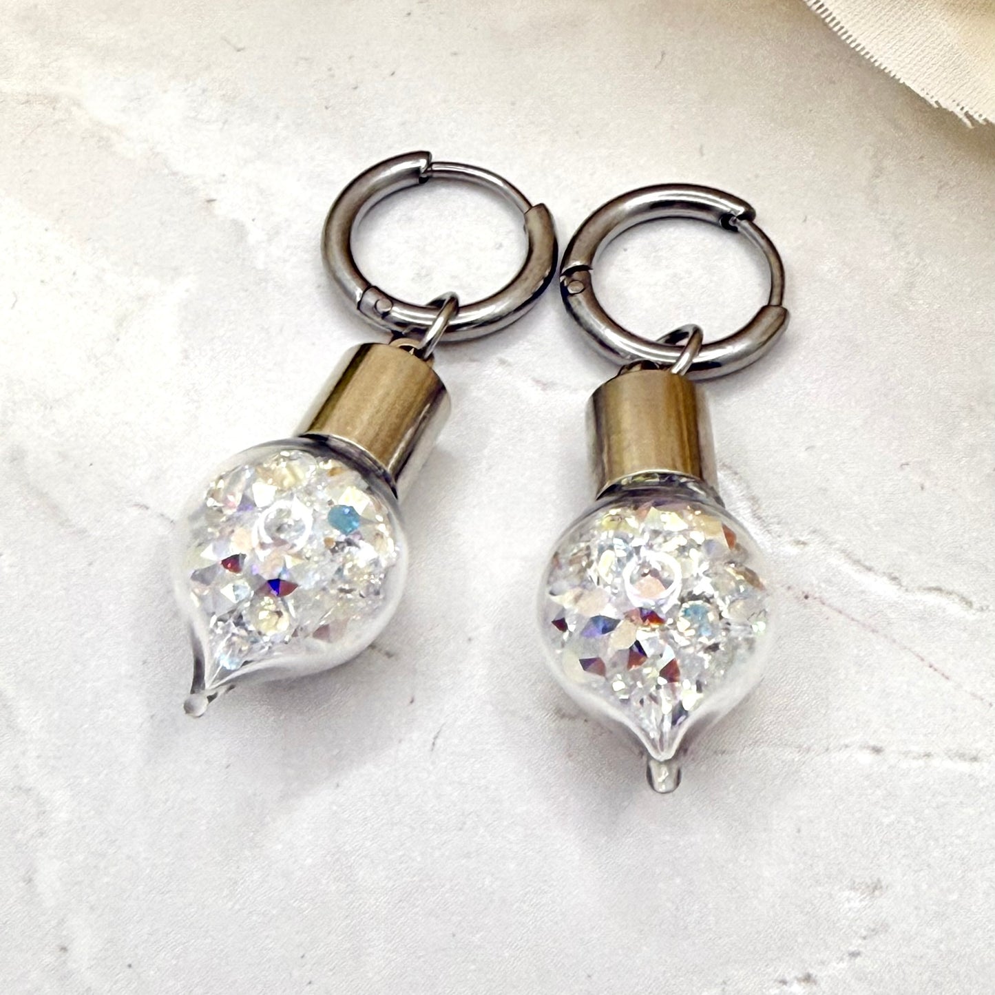 15th Anniversary Huggie Earrings – Genuine Primero AB Crystals | Elegant Crystal Drop Earrings