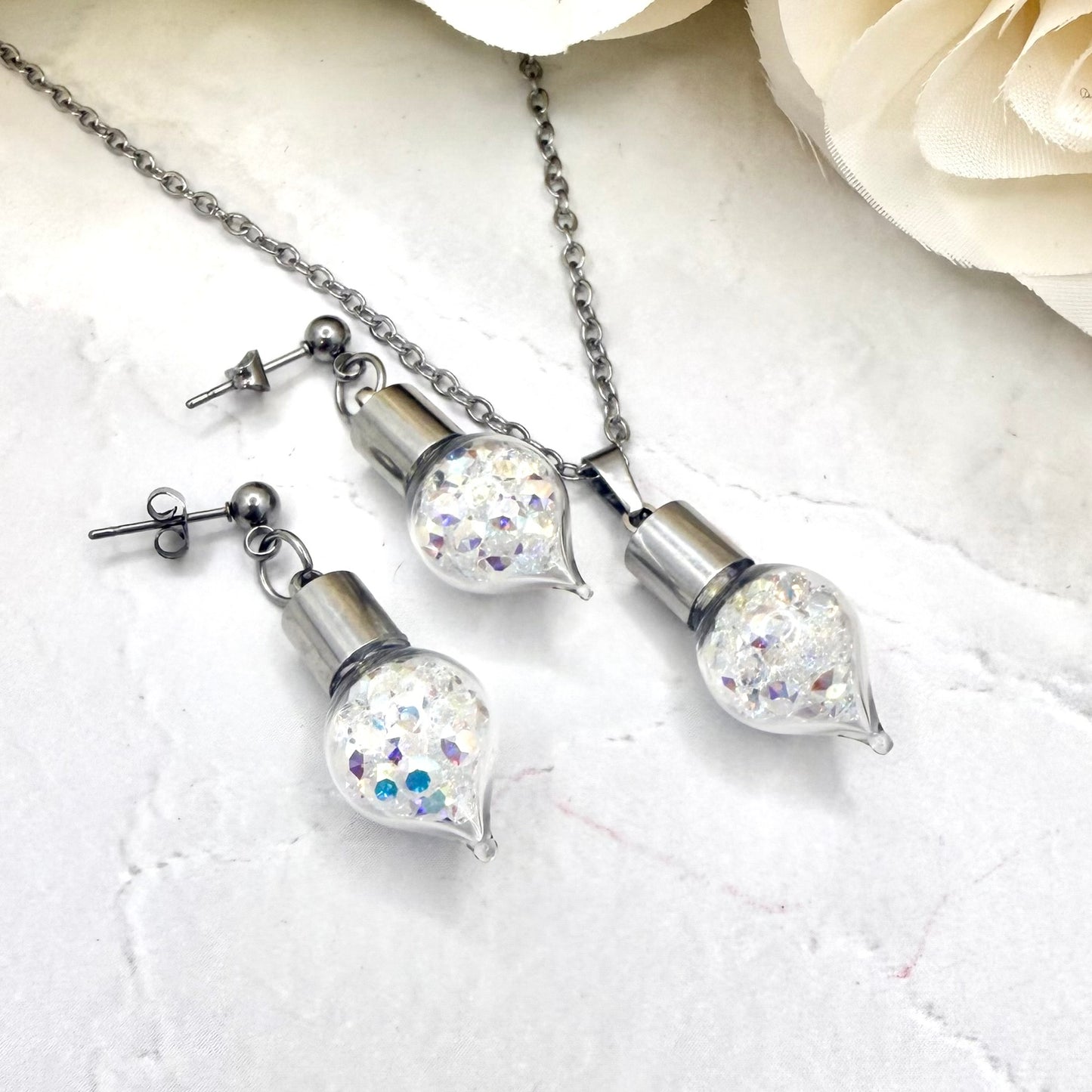 15th Anniversary Pendant & Earring Set – Genuine Primero AB Crystals | Choice of Stud or Huggie Earrings