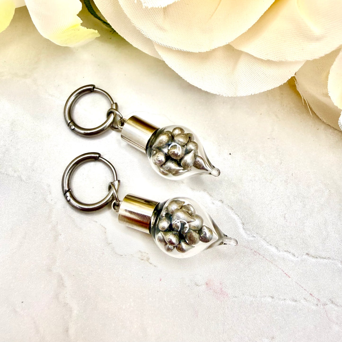 Sparkling Tin Anniversary Huggie Earrings Handmade