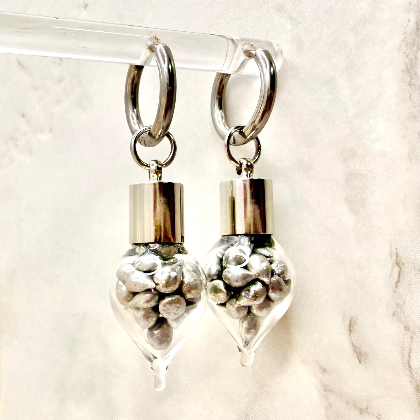 Sparkling Tin Anniversary Huggie Earrings Handmade