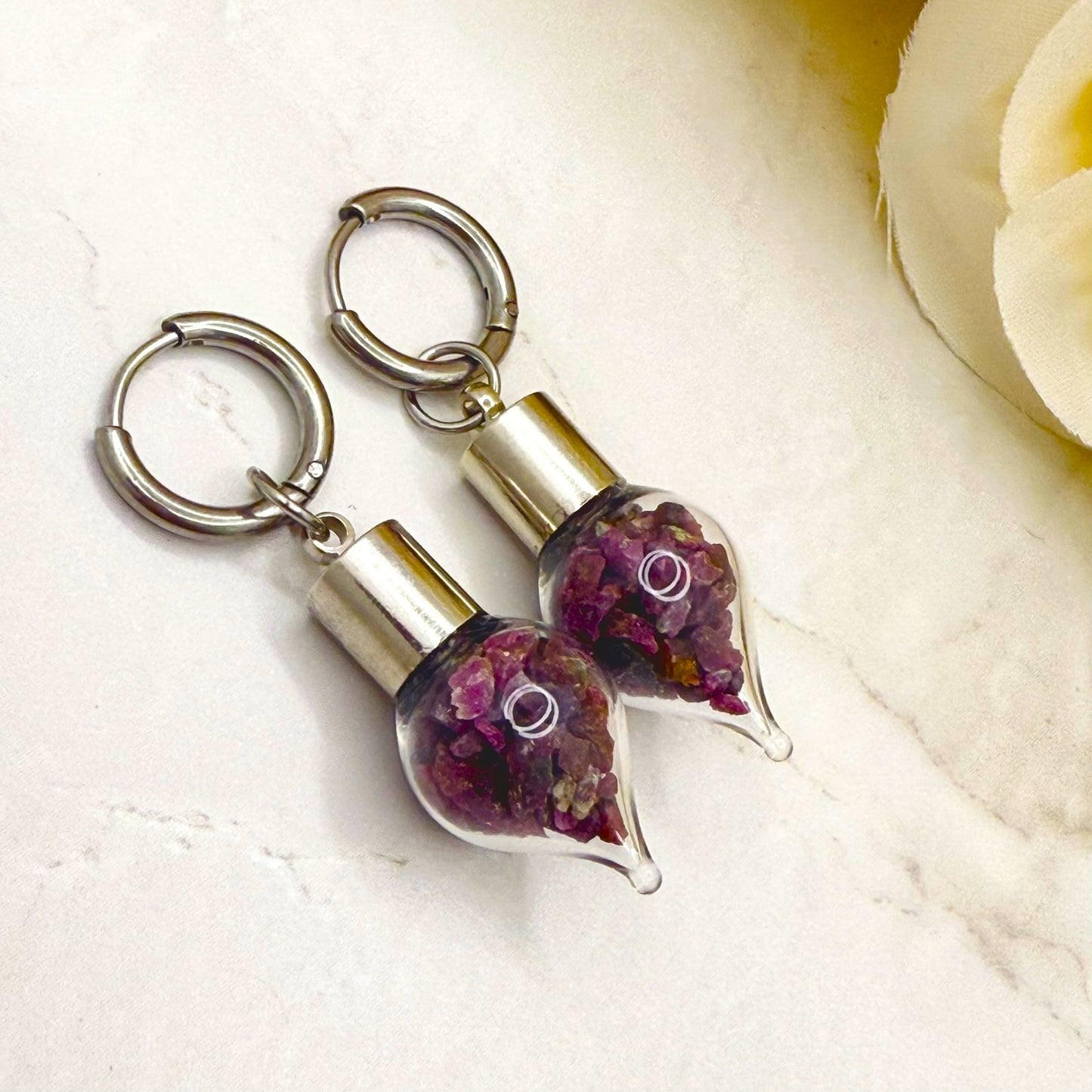 40th Anniversary Huggie Earrings – Natural Raw Ruby Shards | Romantic Ruby Gift for Her
