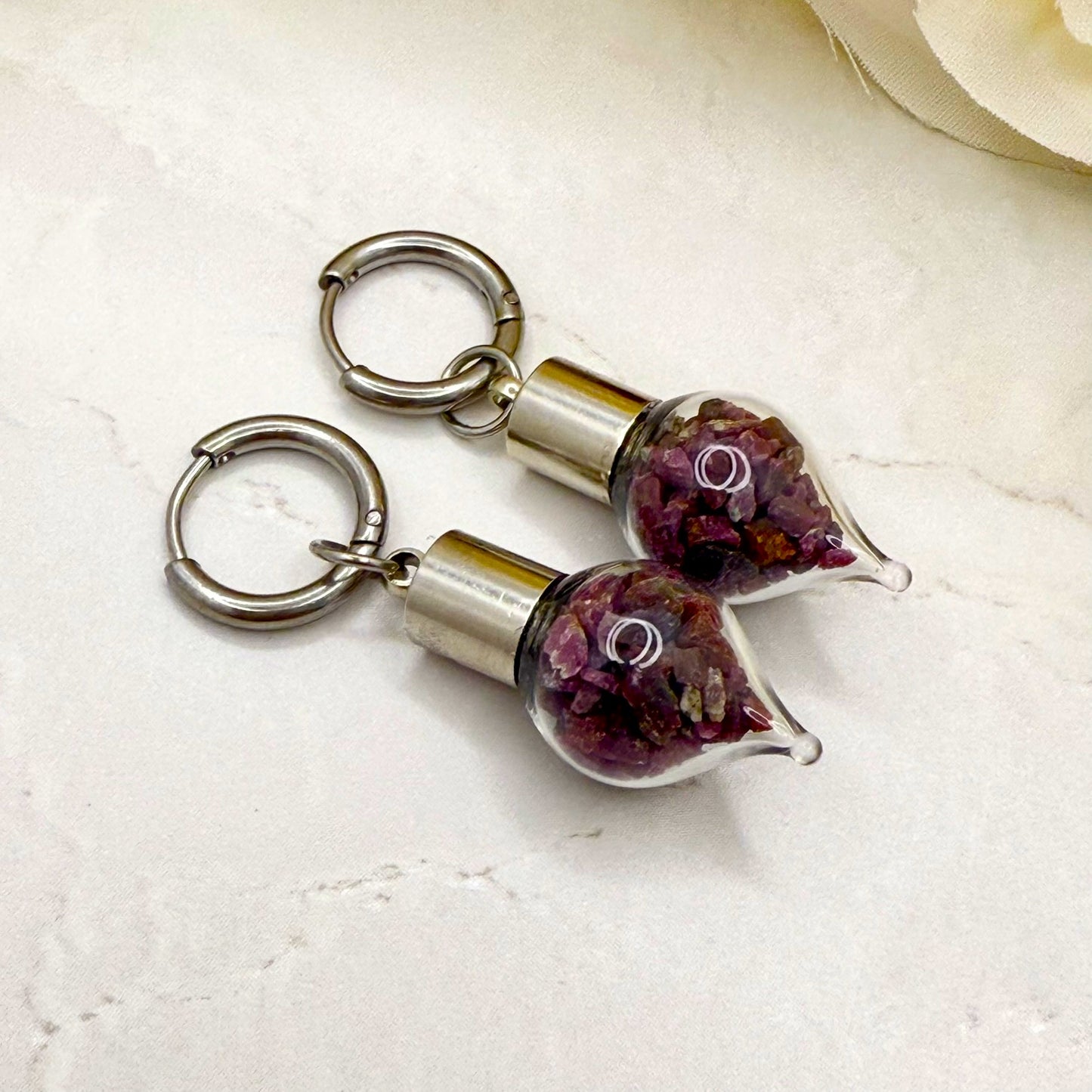 40th Anniversary Huggie Earrings – Natural Raw Ruby Shards | Romantic Ruby Gift for Her