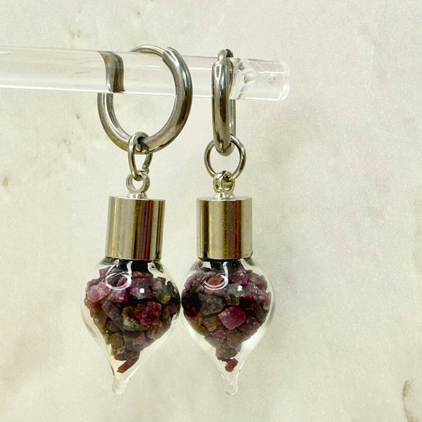 40th Anniversary Huggie Earrings – Natural Raw Ruby Shards | Romantic Ruby Gift for Her