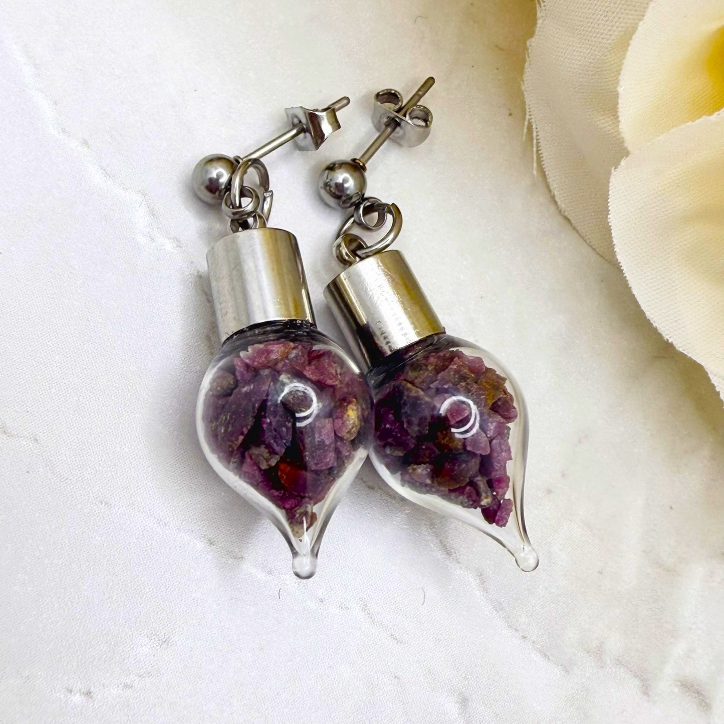 40th Anniversary Stud Drop Earrings – Natural Raw Ruby Shards | Elegant Ruby Gift for Her