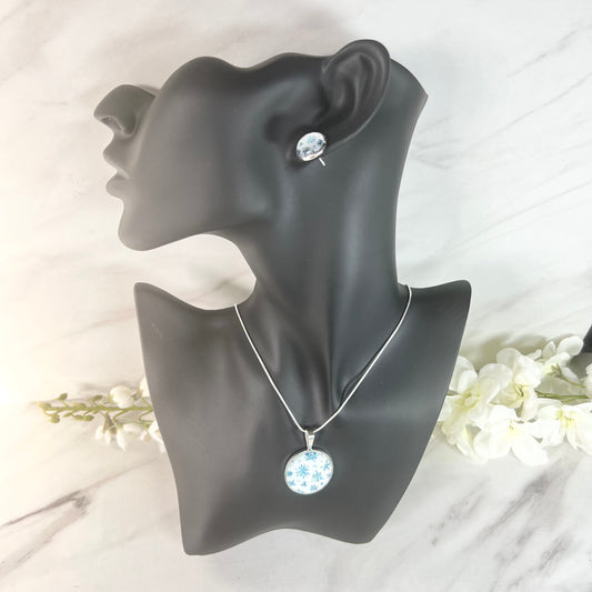 Snowflake Pendant & Stud Earrings Jewellery Set Handmade