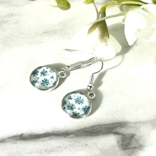 Snowflake Silver Plated Drop Earrings Handmade