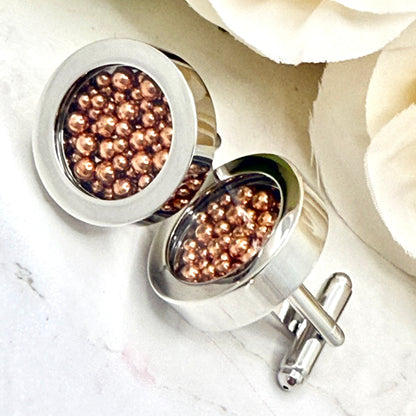7th Wedding Anniversary Cufflinks – Filled with Pure Copper Balls | Luxury Copper Gift for Him