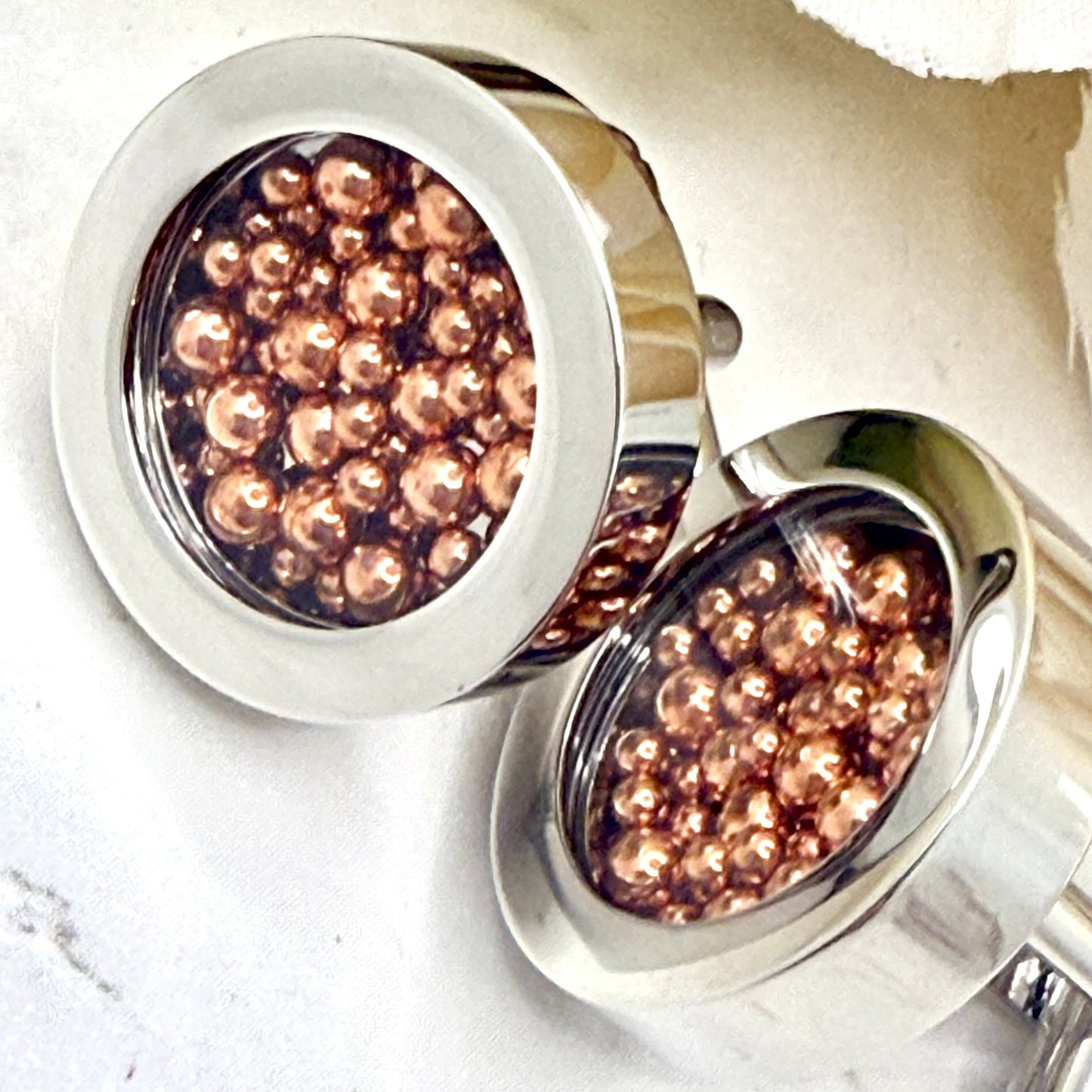 7th Wedding Anniversary Cufflinks – Filled with Pure Copper Balls | Luxury Copper Gift for Him