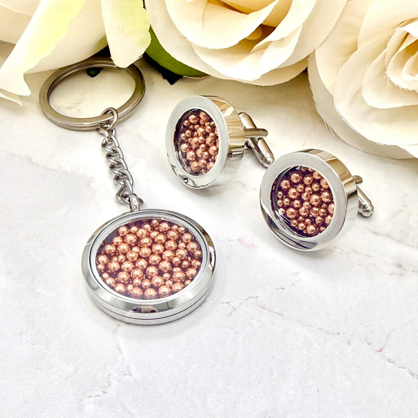7th Wedding Anniversary Cufflinks – Filled with Pure Copper Balls | Luxury Copper Gift for Him