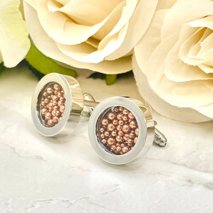 7th Wedding Anniversary Cufflinks – Filled with Pure Copper Balls | Luxury Copper Gift for Him