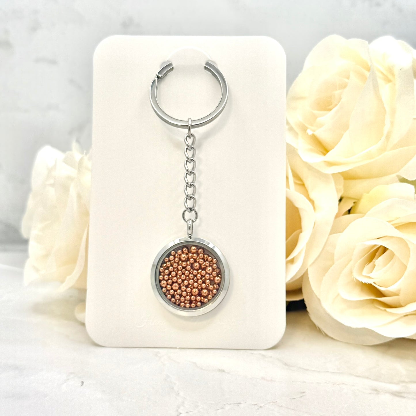 7th Wedding Anniversary Keyring – Filled with Pure Copper Balls | Elegant Copper Gift for Him or Her