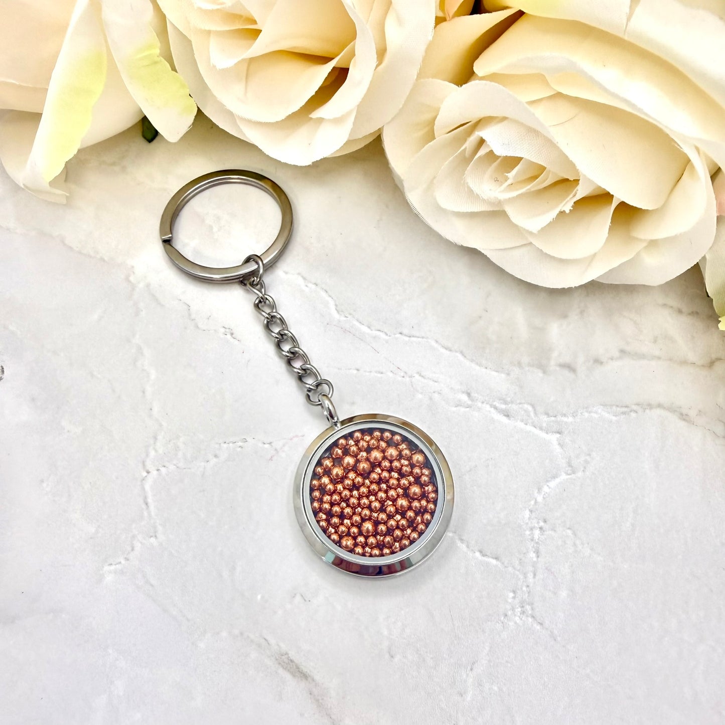 7th Wedding Anniversary Keyring – Filled with Pure Copper Balls | Elegant Copper Gift for Him or Her