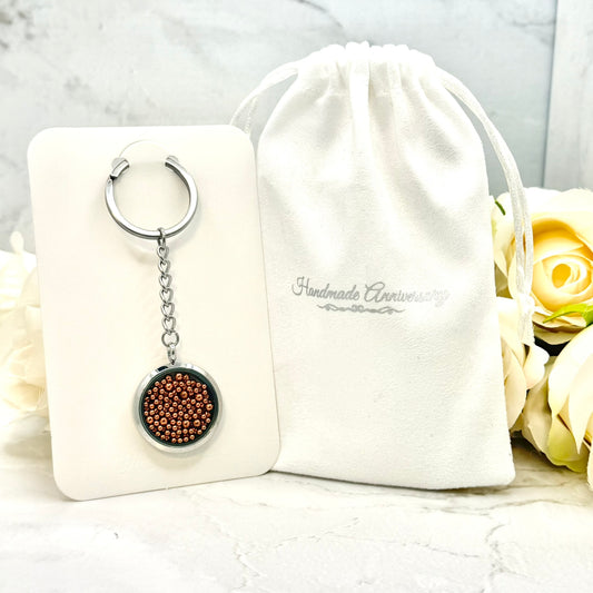 7th Wedding Anniversary Keyring – Filled with Pure Copper Balls | Elegant Copper Gift for Him or Her