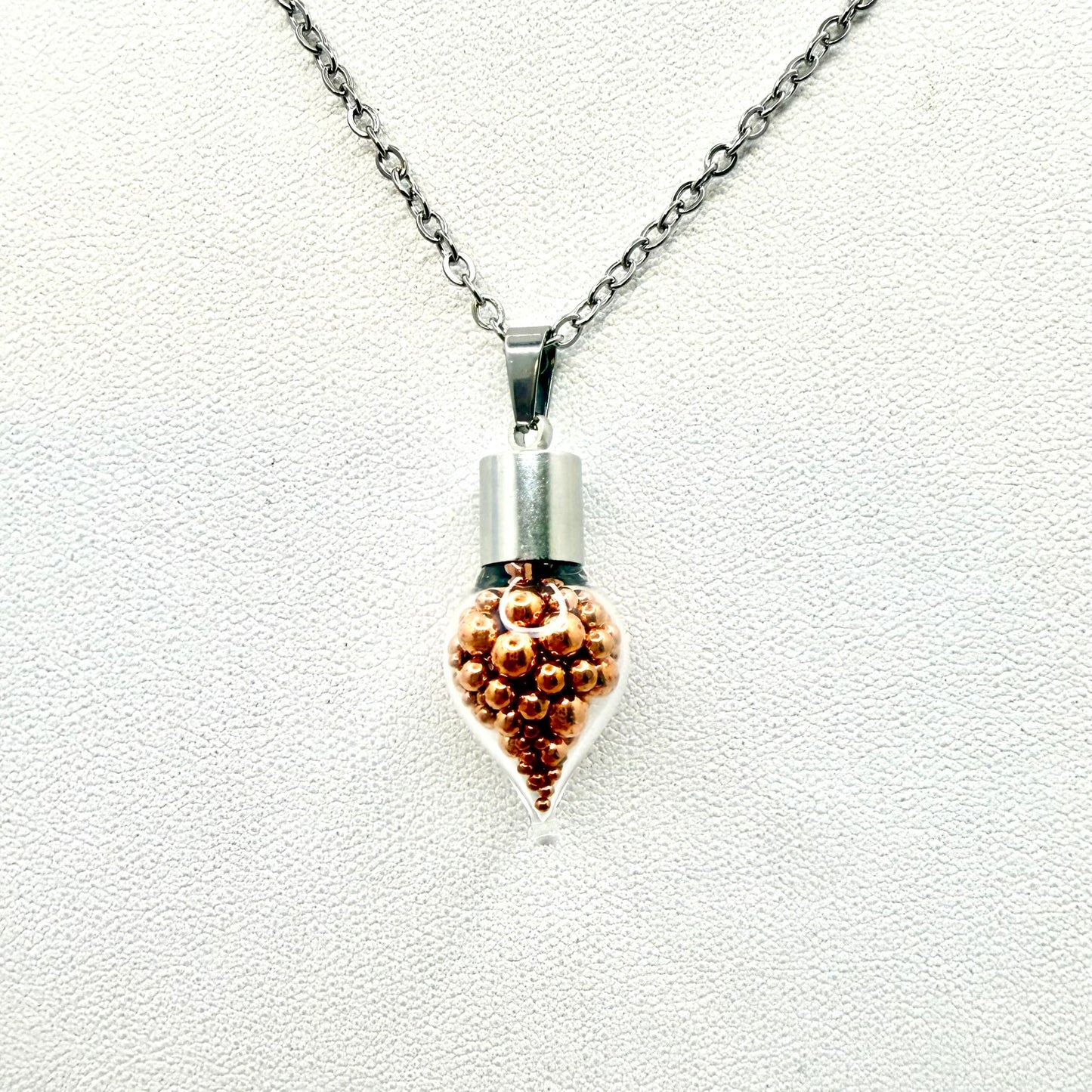 7th Wedding Anniversary Pendant – Glass Drop Filled with Copper Balls | Romantic Copper Necklace