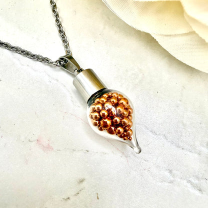 7th Wedding Anniversary Pendant – Glass Drop Filled with Copper Balls | Romantic Copper Necklace