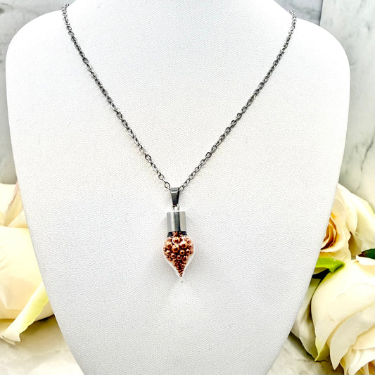 7th Wedding Anniversary Pendant – Glass Drop Filled with Copper Balls | Romantic Copper Necklace