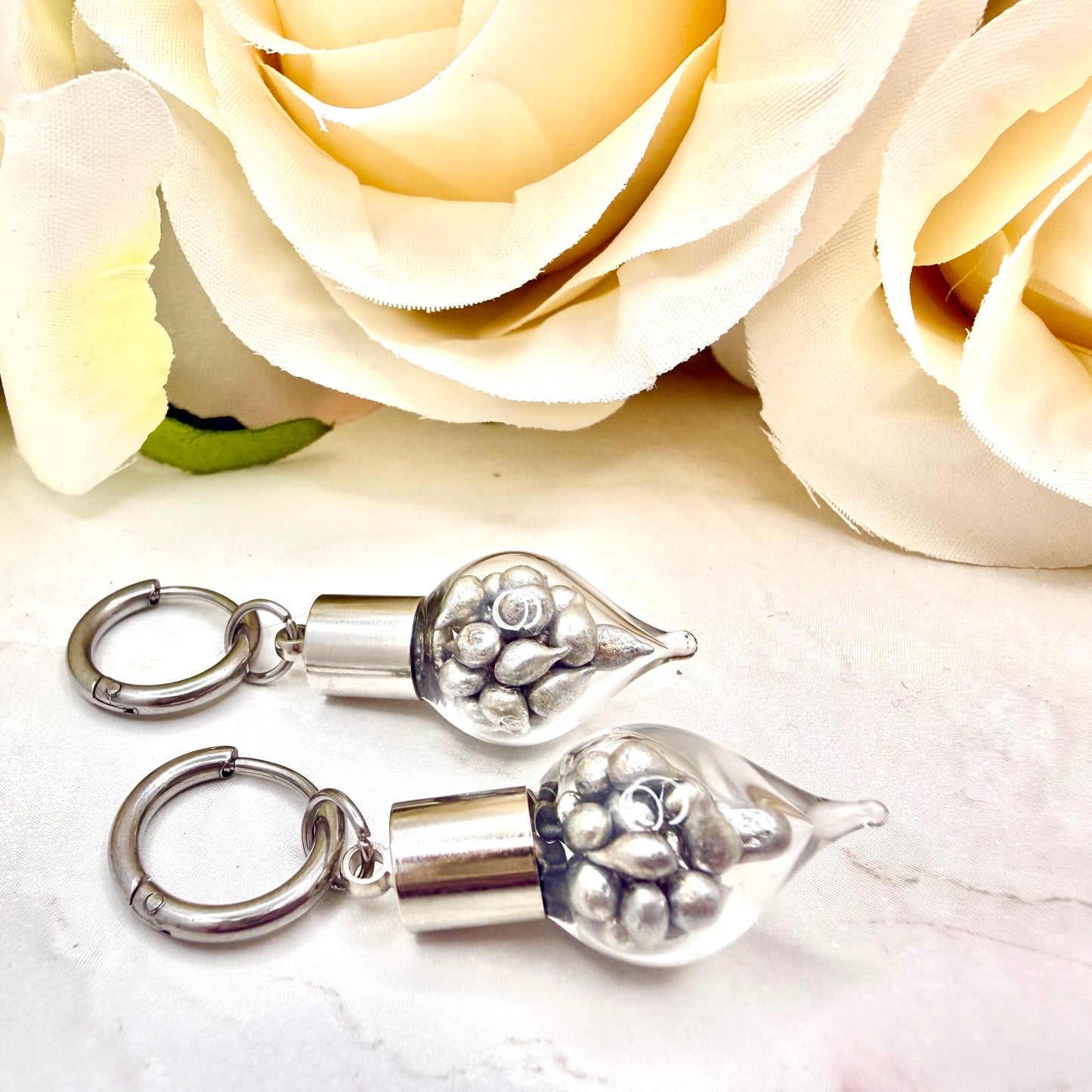 Sparkling Tin Anniversary Huggie Earrings Handmade
