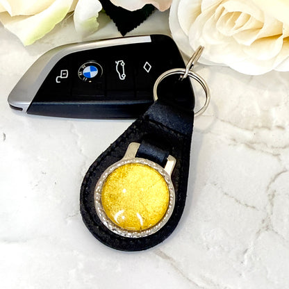 Gold 50th Anniversary Leather Key Fob Handmade