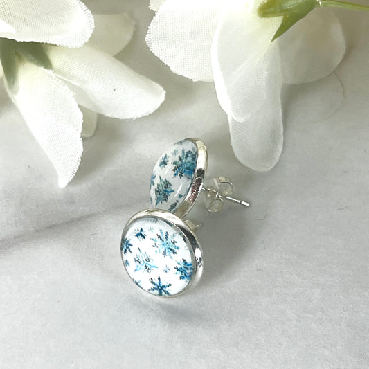 Snowflake Silver Plated Stud Earrings Handmade