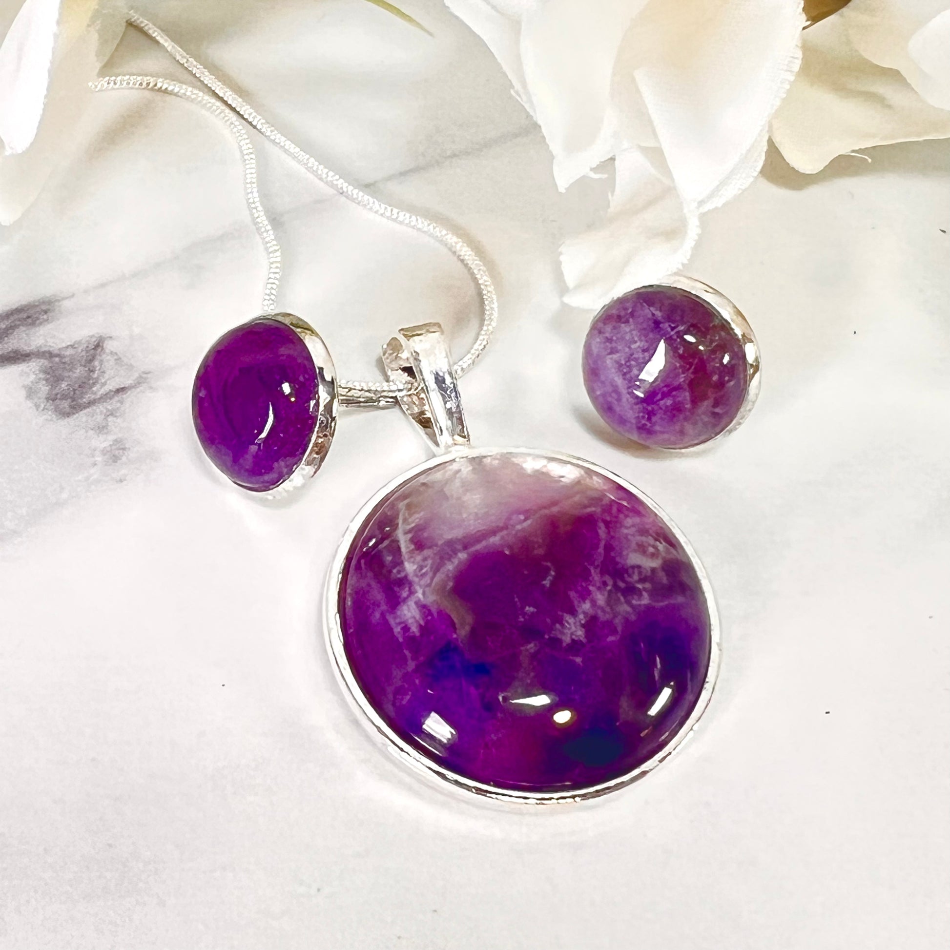 Amethyst 33rd Anniversary Pendant & Earrings Jewellery Set Handmade-Pendant & Earrings-Handmadeanniversary-Handmade Anniversary