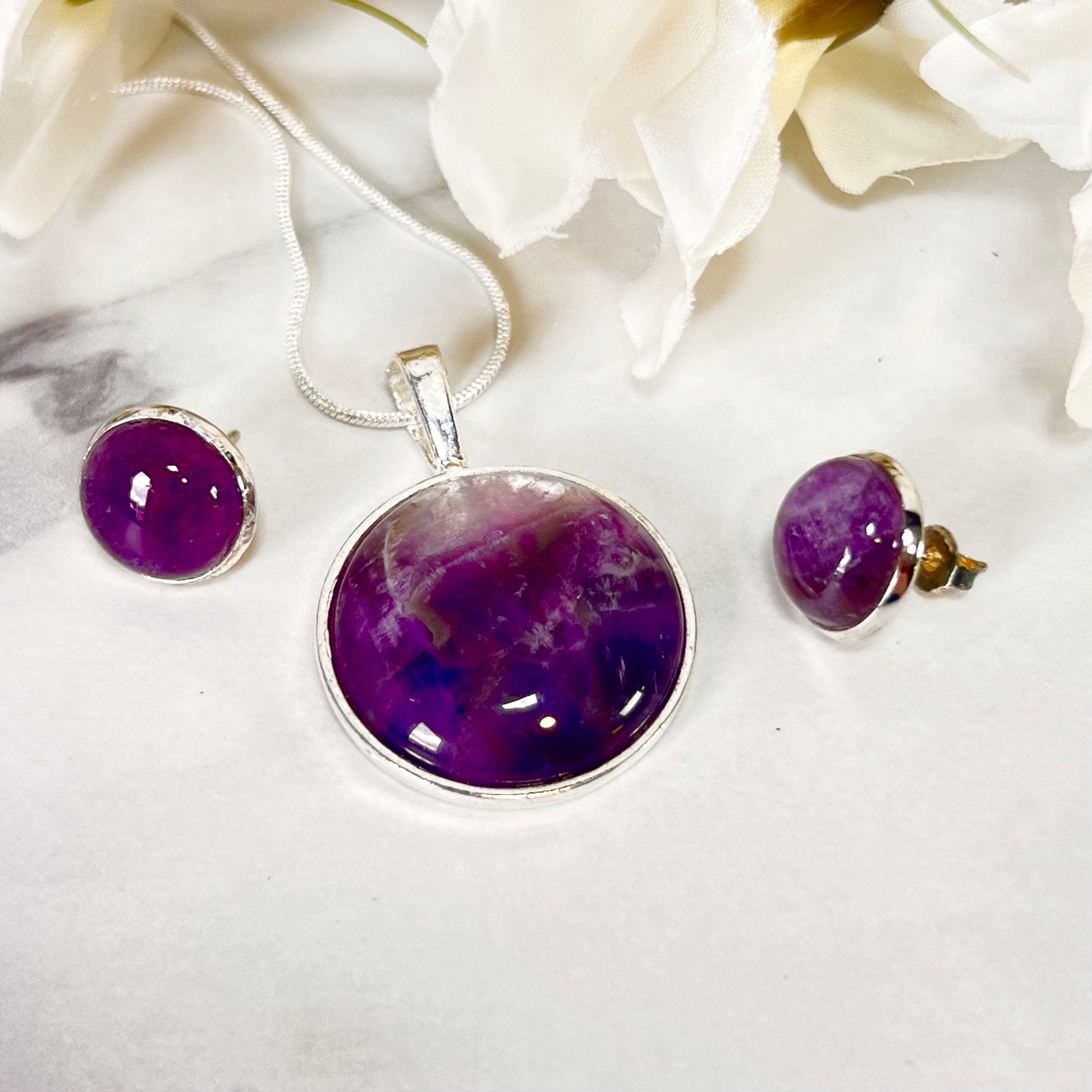 Amethyst 33rd Anniversary Pendant & Earrings Jewellery Set Handmade-Pendant & Earrings-Handmadeanniversary-Handmade Anniversary