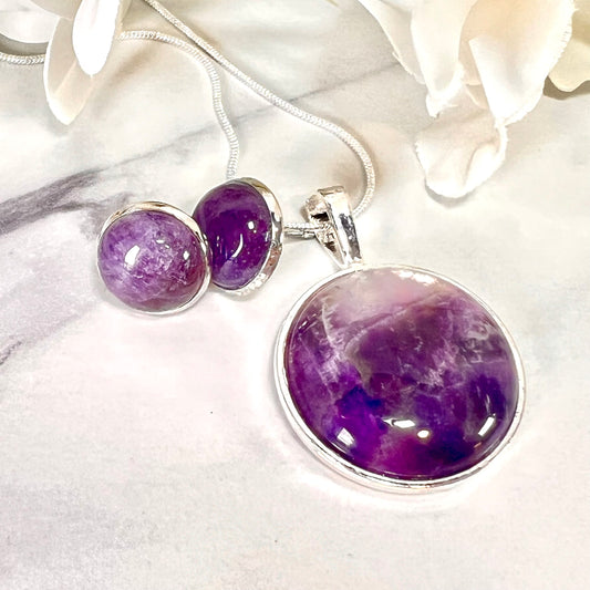 Amethyst 33rd Anniversary Pendant & Earrings Jewellery Set Handmade-Pendant & Earrings-Handmadeanniversary-Handmade Anniversary