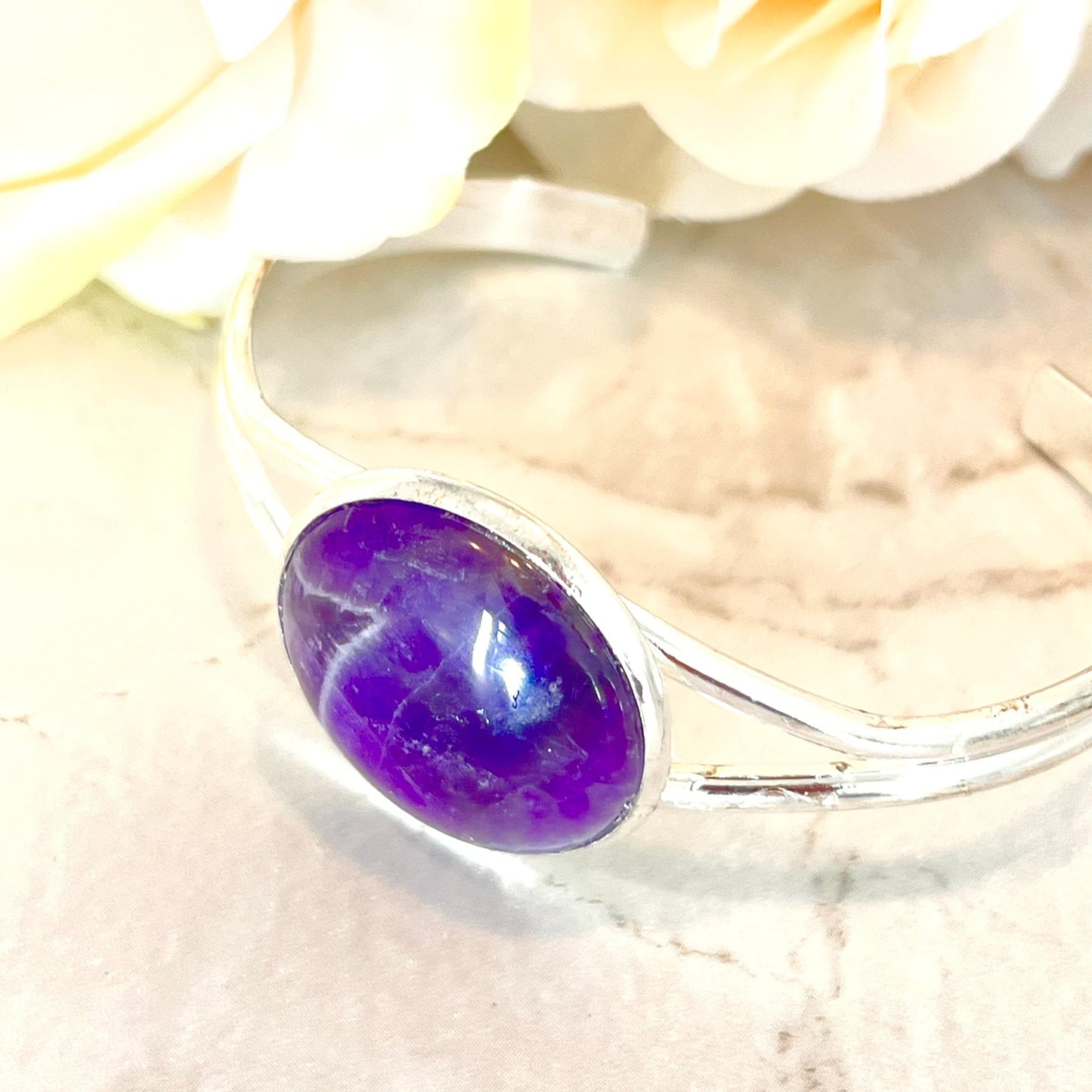 Amethyst 33rd Wedding Anniversary Silver Plated Bangle Bracelet Handmade-Bangle-Handmadeanniversary-Handmade Anniversary