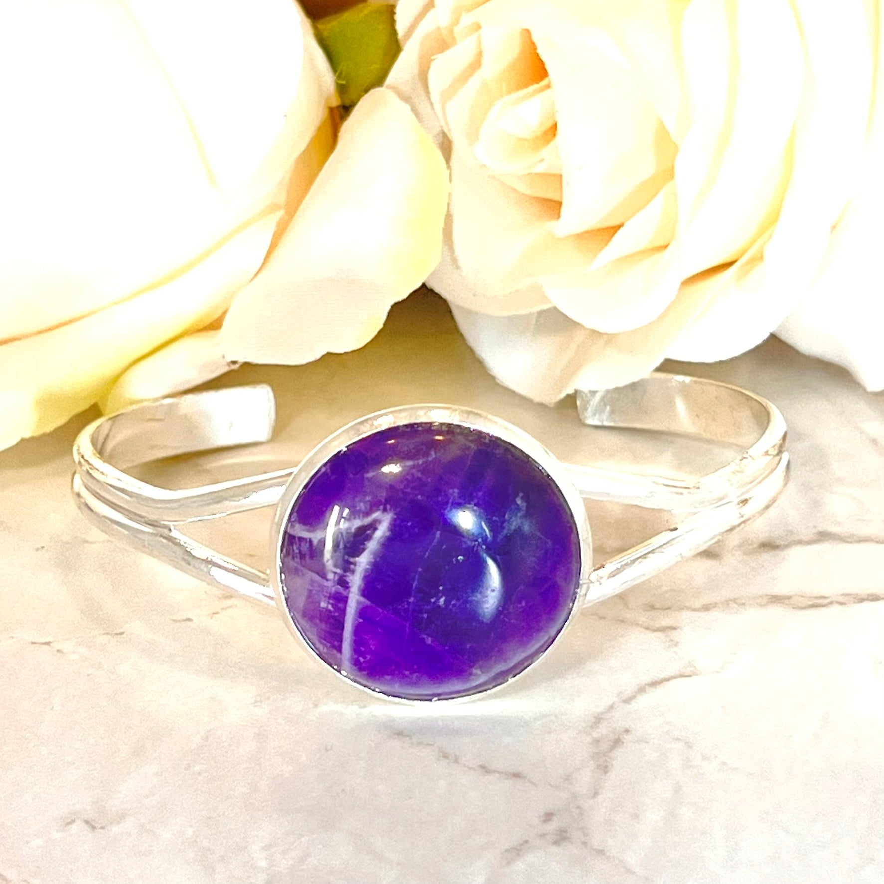Amethyst 33rd Wedding Anniversary Silver Plated Bangle Bracelet Handmade-Bangle-Handmadeanniversary-Handmade Anniversary