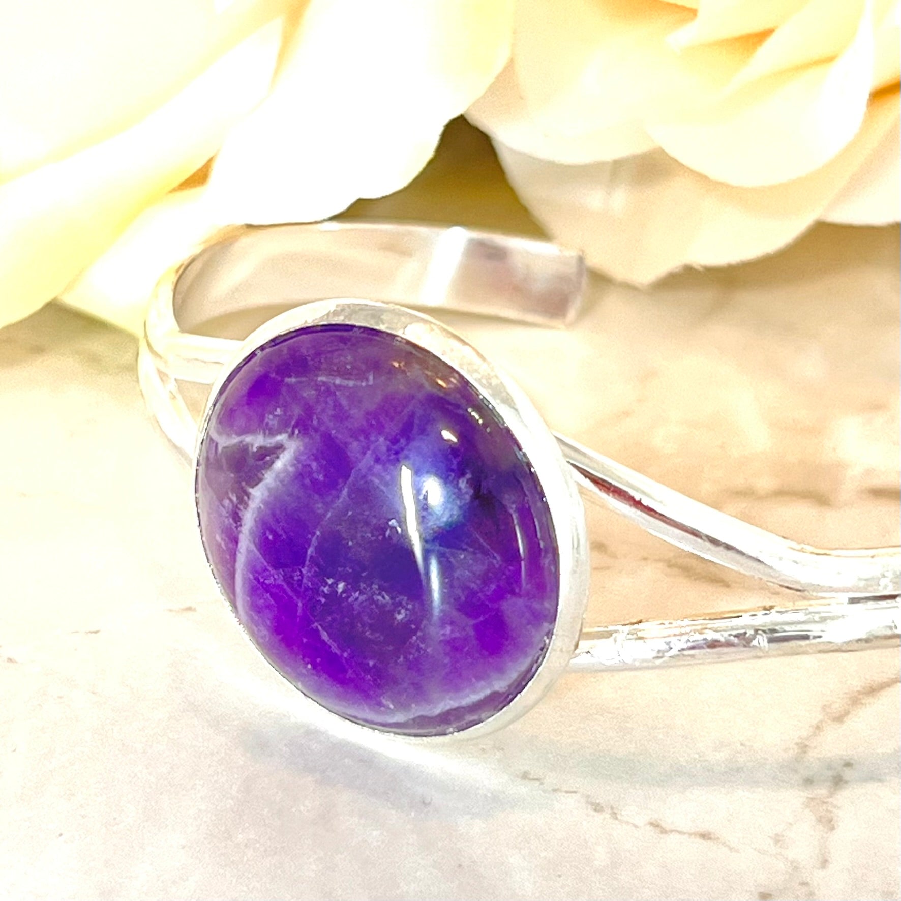 Amethyst 33rd Wedding Anniversary Silver Plated Bangle Bracelet Handmade-Bangle-Handmadeanniversary-Handmade Anniversary