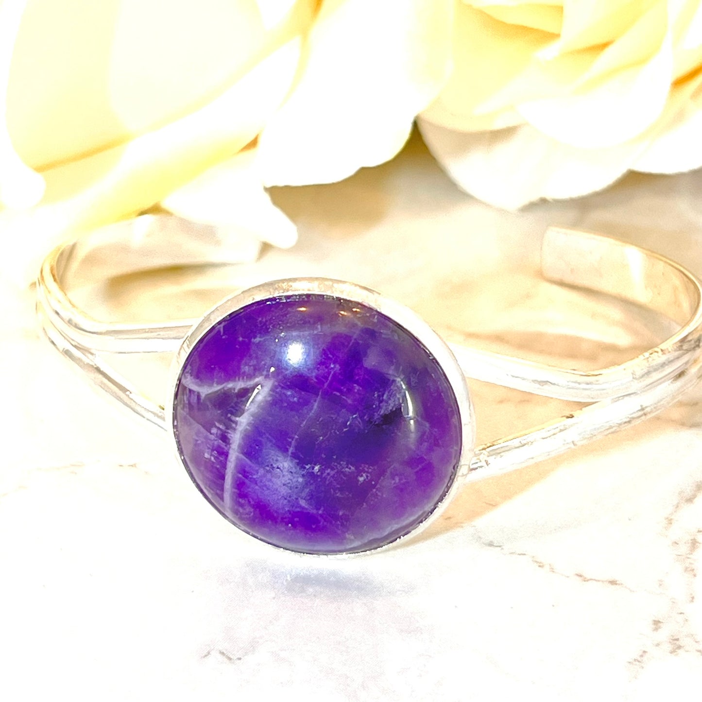 Amethyst 33rd Wedding Anniversary Silver Plated Bangle Bracelet Handmade-Bangle-Handmadeanniversary-Handmade Anniversary