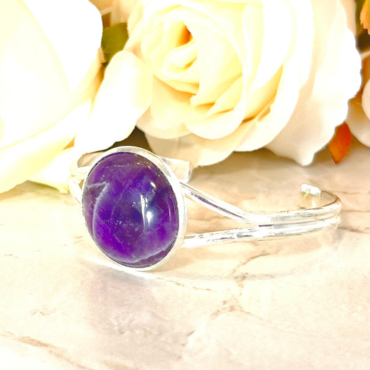 Amethyst 33rd Wedding Anniversary Silver Plated Bangle Bracelet Handmade-Bangle-Handmadeanniversary-Handmade Anniversary