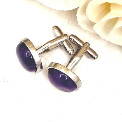 Amethyst 33rd Wedding Anniversary Silver Plated Cufflinks Handmade-Cufflinks-Handmadeanniversary-Handmade Anniversary