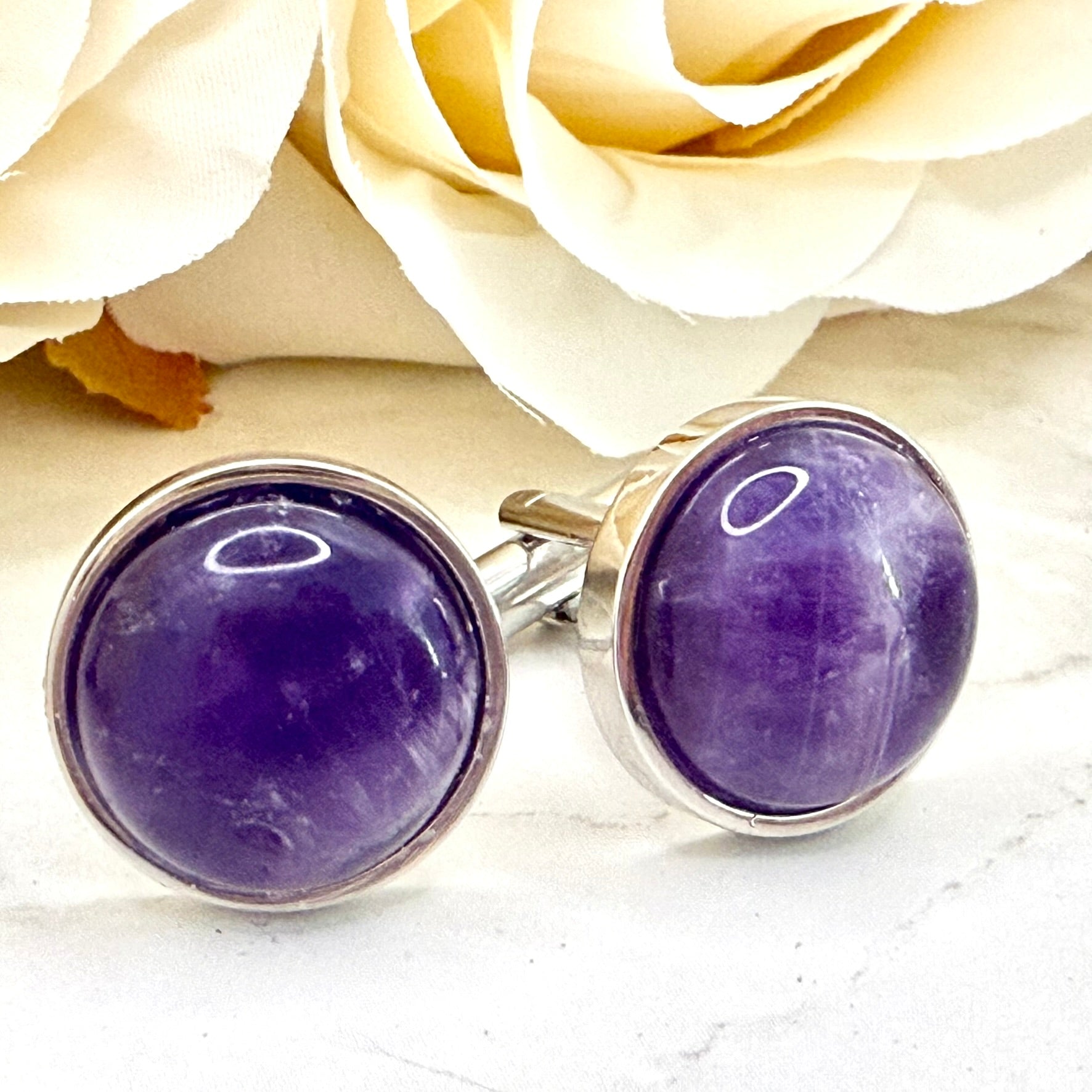 Amethyst 33rd Wedding Anniversary Silver Plated Cufflinks Handmade-Cufflinks-Handmadeanniversary-Handmade Anniversary