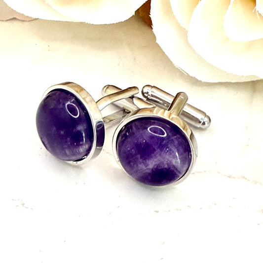 Amethyst 33rd Wedding Anniversary Silver Plated Cufflinks Handmade-Cufflinks-Handmadeanniversary-Handmade Anniversary