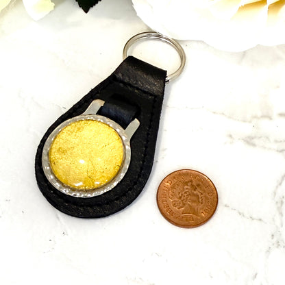 Gold 50th Anniversary Leather Key Fob Handmade