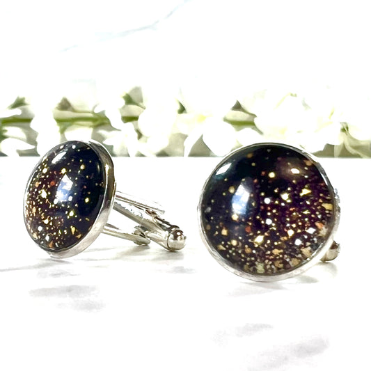 Noir Sparkle Silver Plated Cufflinks Handmade