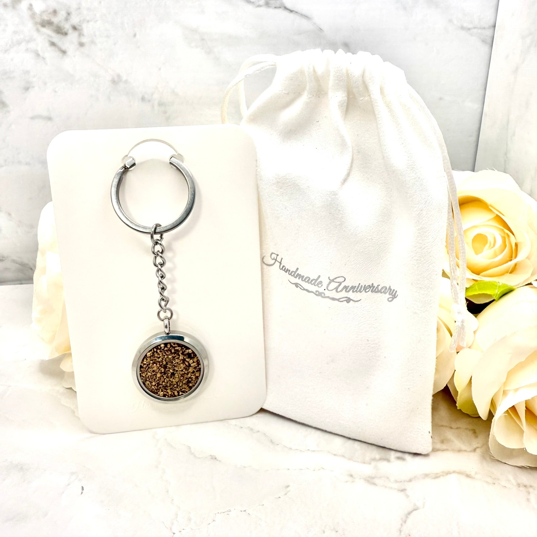 Bronze 19th Wedding Anniversary Keyring – Romantic Keepsake for Him or Her-Keyring-Handmadeanniversary-Handmade Anniversary