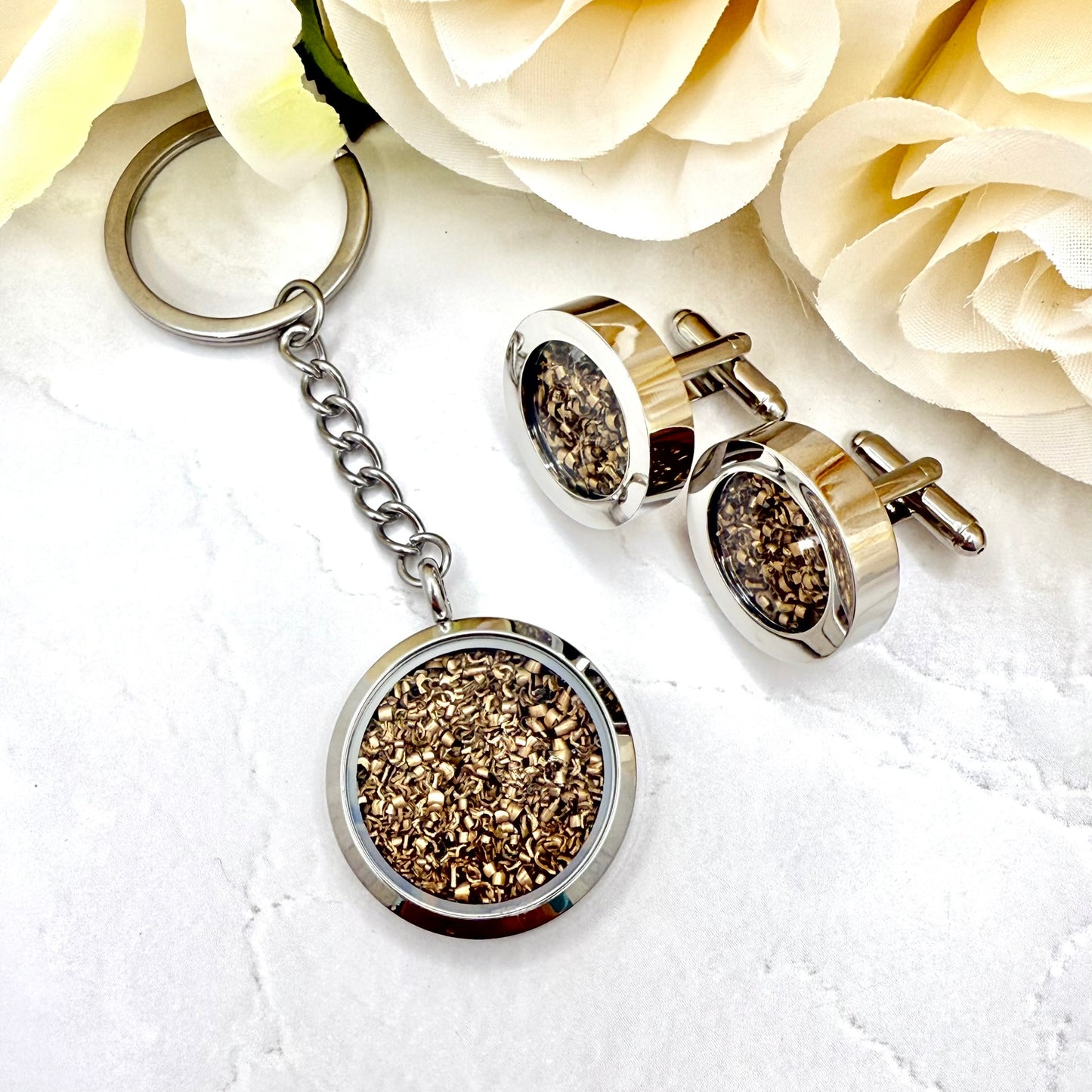 Bronze 19th Wedding Anniversary Keyring – Romantic Keepsake for Him or Her-Keyring-Handmadeanniversary-Add Cufflinks-Handmade Anniversary