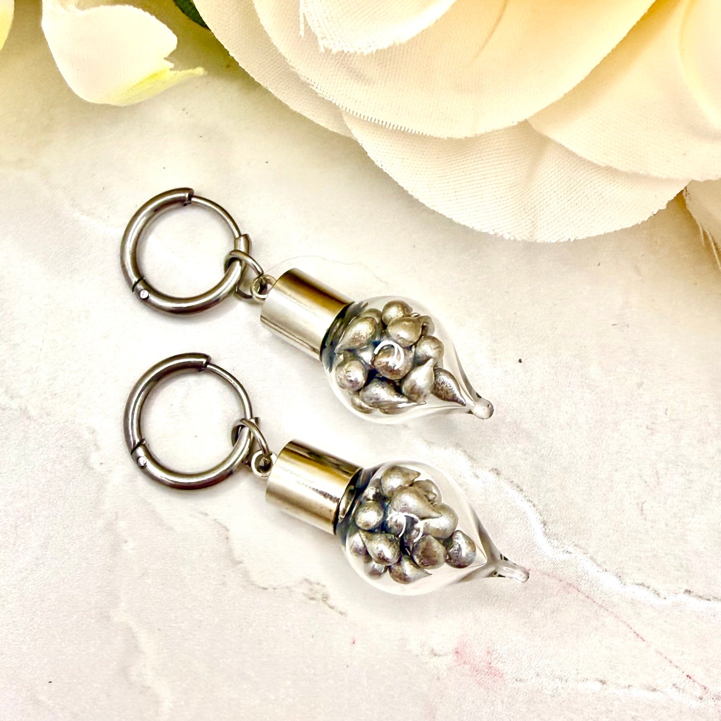 Sparkling Tin Anniversary Huggie Earrings Handmade
