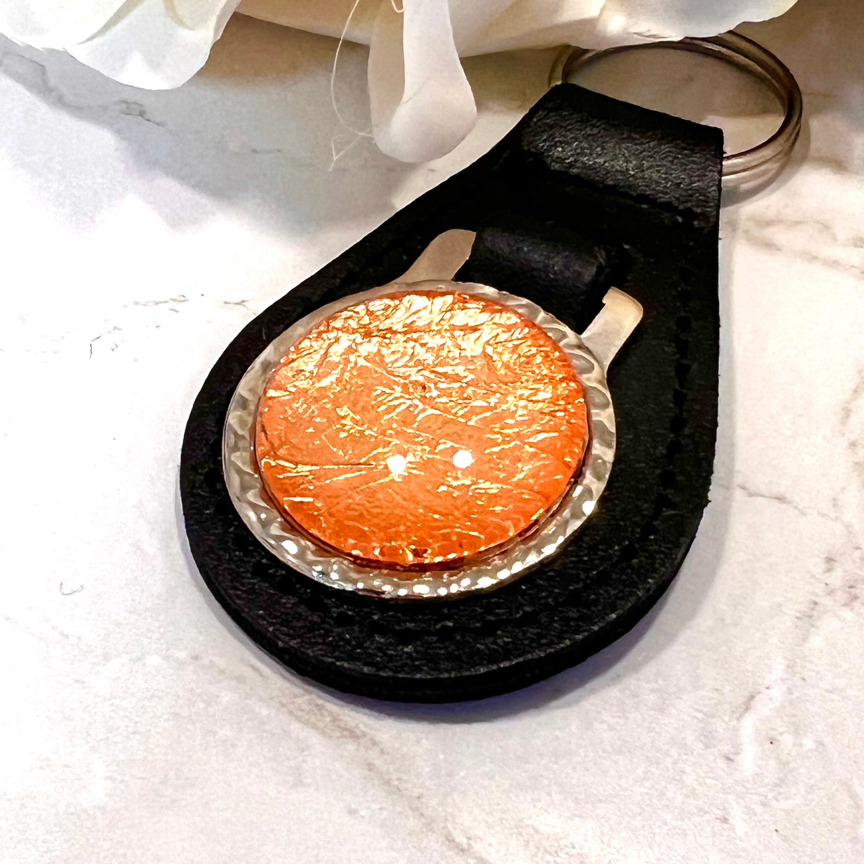 Copper 7th Anniversary Leather Key Fob Keyring Handmade-Keyring-Handmadeanniversary-Handmade Anniversary