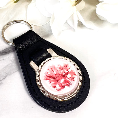 Coral 35th Anniversary Leather Key Fob Handmade-Keyring-Handmadeanniversary-Handmade Anniversary