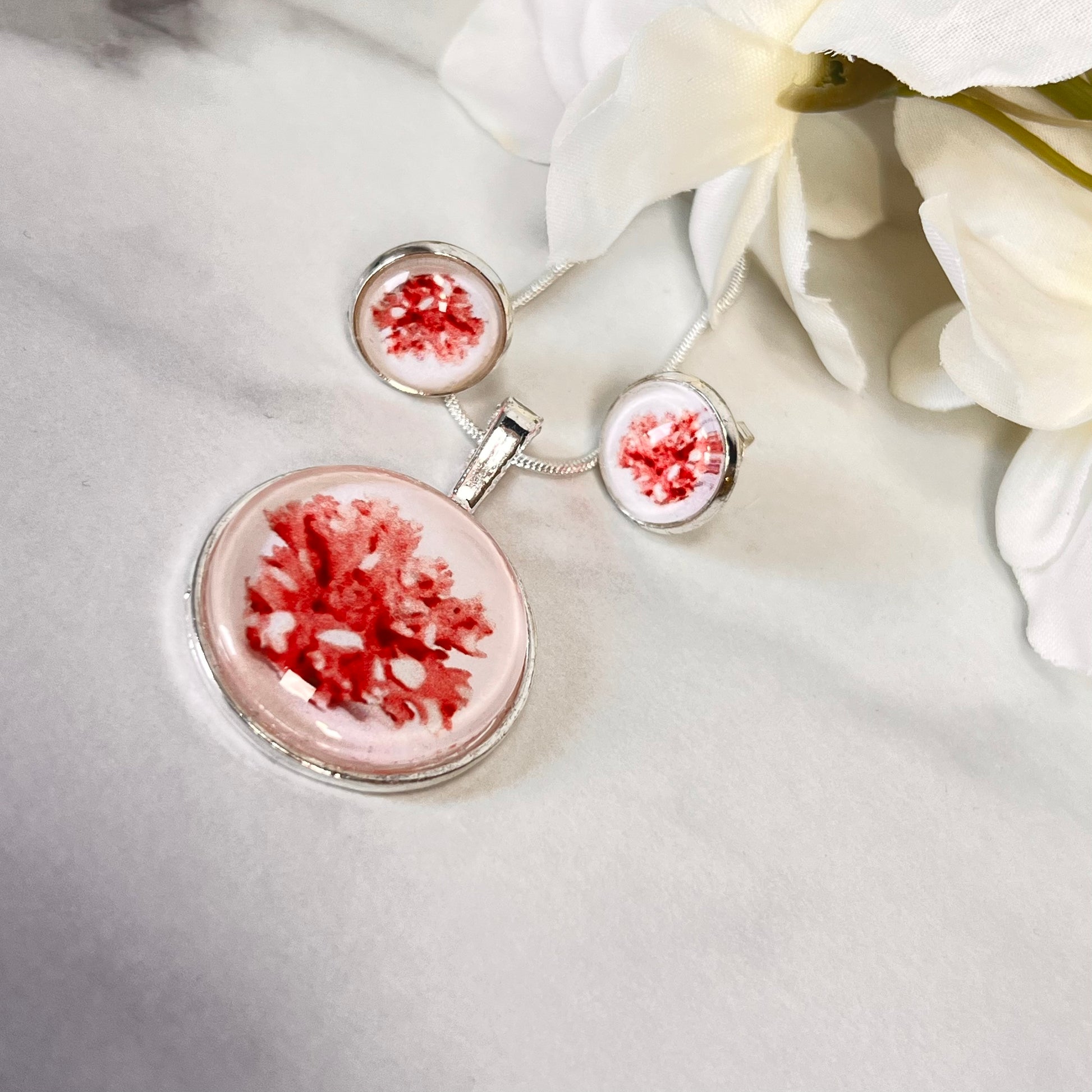 Coral 35th Anniversary Pendant & Earrings Jewellery Set Handmade-Pendant & Earrings-Handmadeanniversary-Handmade Anniversary