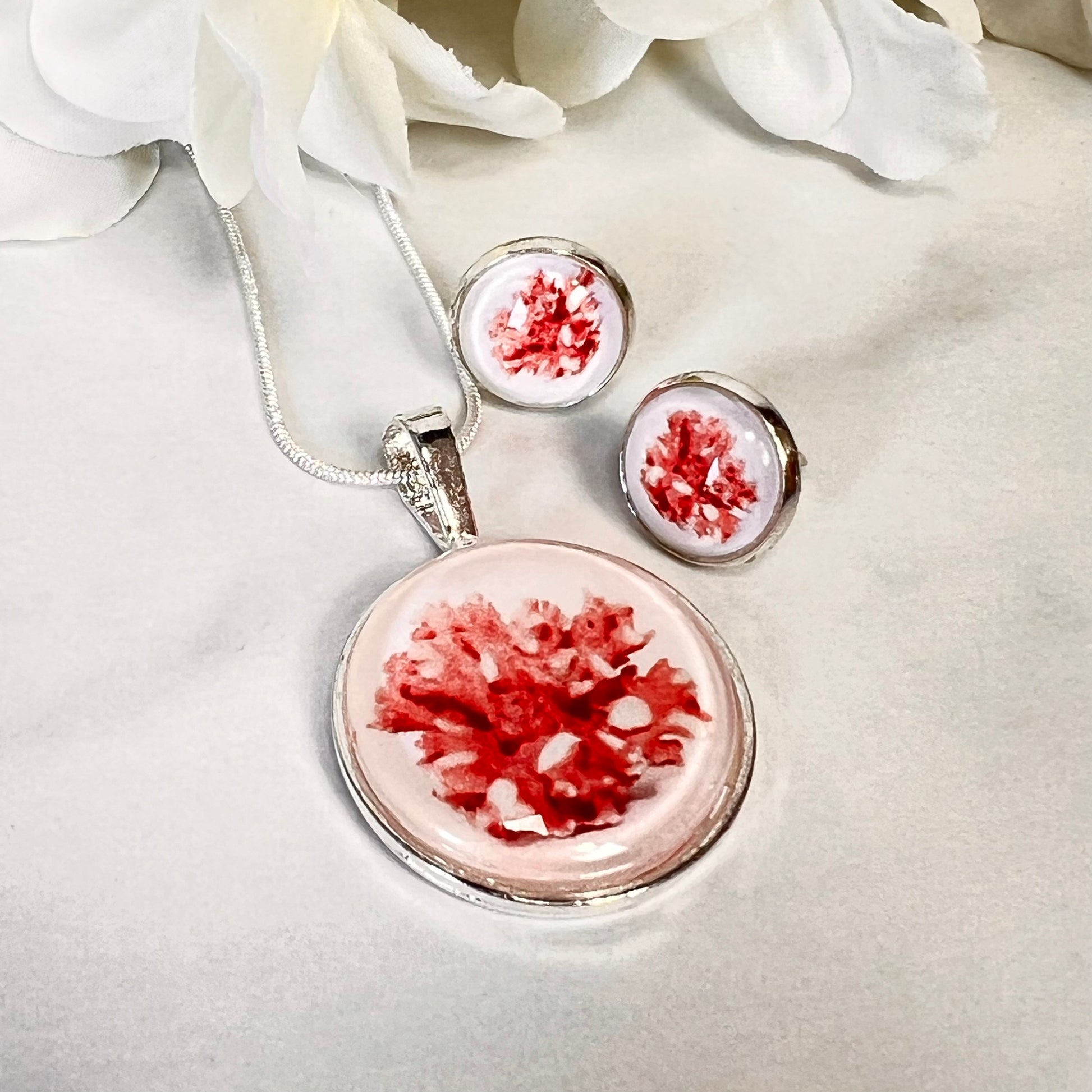 Coral 35th Anniversary Pendant & Earrings Jewellery Set Handmade-Pendant & Earrings-Handmadeanniversary-Handmade Anniversary