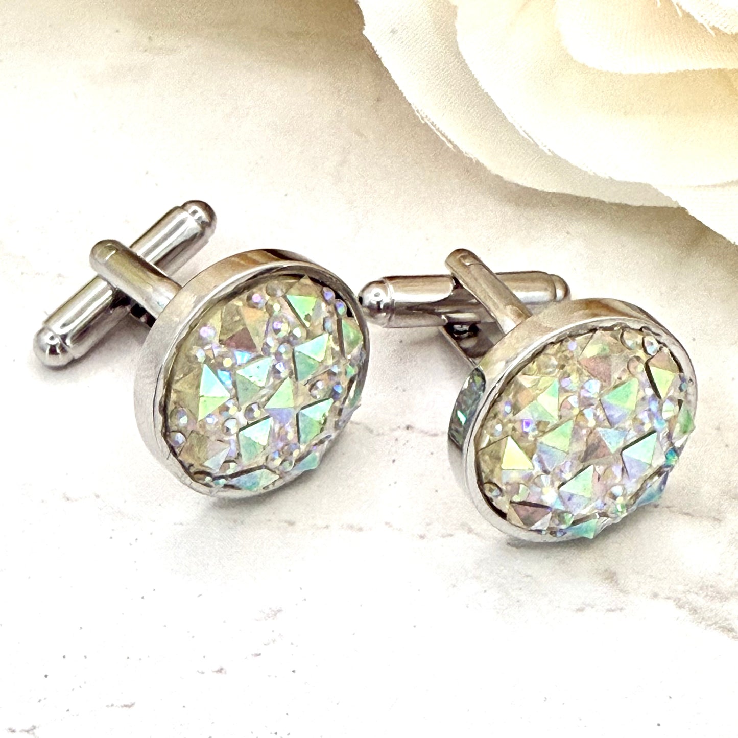 Crystal 15th Anniversary Cufflinks Handmade-Cufflinks-Handmadeanniversary-Handmade Anniversary