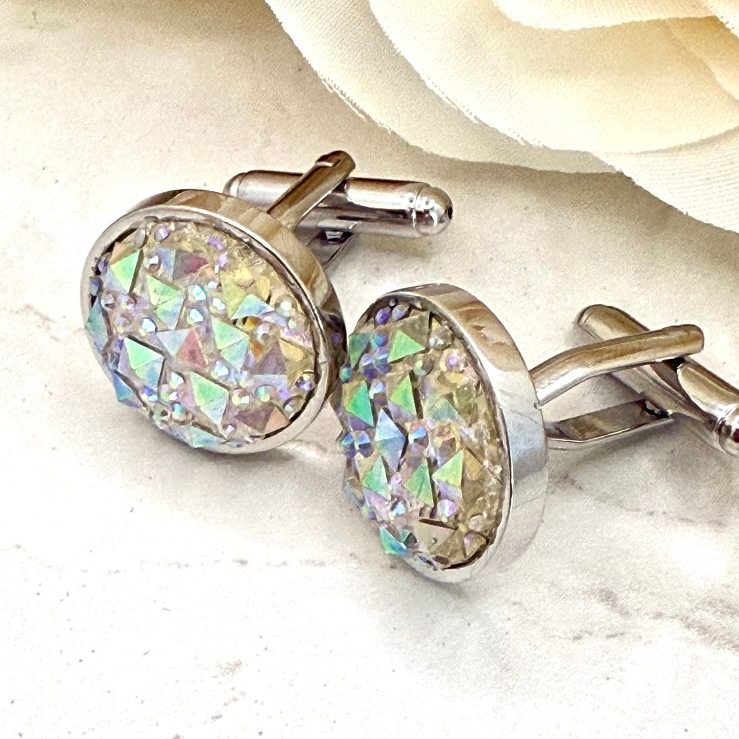 Crystal 15th Anniversary Cufflinks Handmade-Cufflinks-Handmadeanniversary-Handmade Anniversary